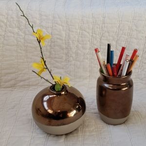 NATE BERKUS Bronze Dipped Stone Pottery **2 PIECES**